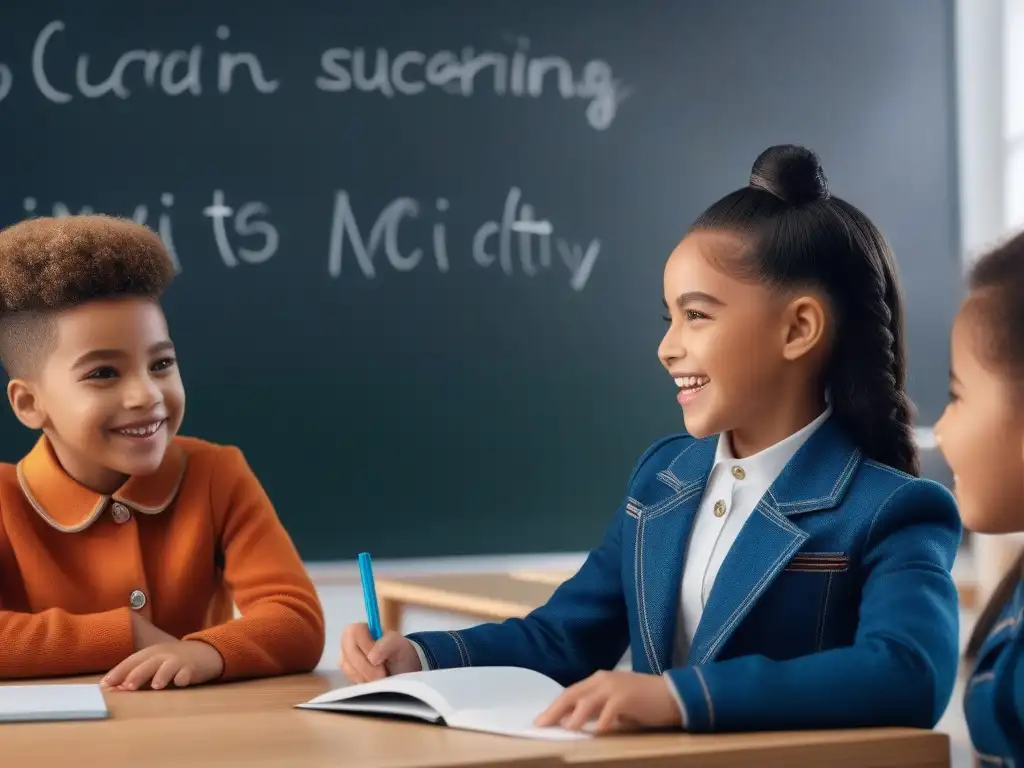 Niños felices dibujando juntos: diversidad y inclusión en la infancia Un grupo diverso de niños felices jugando juntos, fomentando la inclusión y la diversidad en la moda infantil