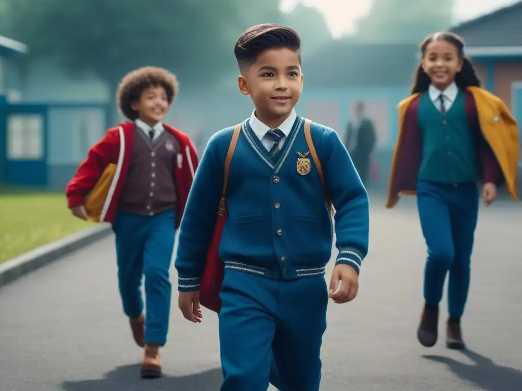 Estilo y diversidad en colegio inclusivo Grupo diverso de niños felices en un patio escolar inclusivo con moda infantil para regreso a clases