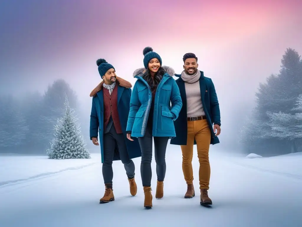 Moda invernal inclusiva para niños: diversidad y alegría Un grupo diverso de niños juega feliz en invierno, mostrando inclusividad en moda infantil invierno