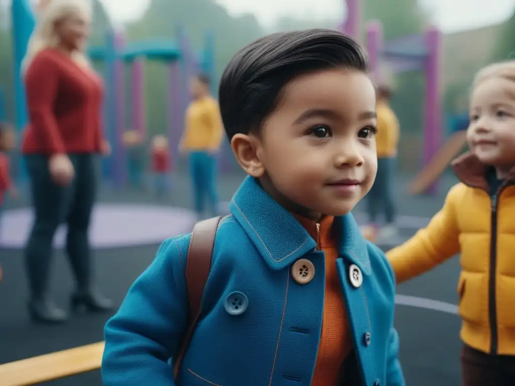 Un grupo diverso de niños juega feliz en un parque con moda infantil adaptativa inclusiva