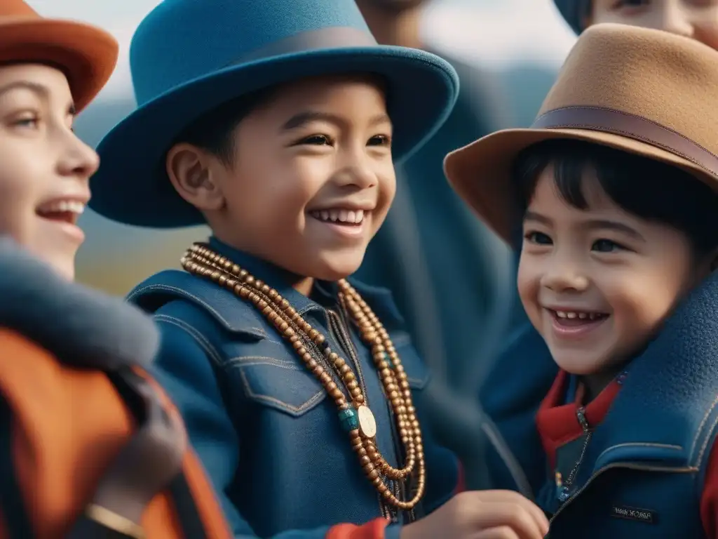Inclusión y alegría: niños diversos disfrutando juntos Un grupo diverso de niños juega felizmente juntos, usando accesorios inclusivos como joyería adaptativa, mochilas sensoriales y gorras gender-neutral