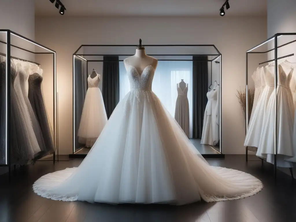 Bodas inclusivas: diversidad y estilo en boutique de novias Un grupo diverso de novios trans prueban vestidos de novia modernos y elegantes en una boutique chic
