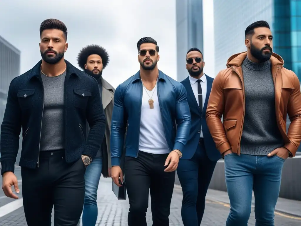 Padres modernos: diversidad y estilo en la ciudad Un grupo diverso de padres con estilo caminando confiados en la ciudad, representando la moda para paternidad inclusiva y diversa