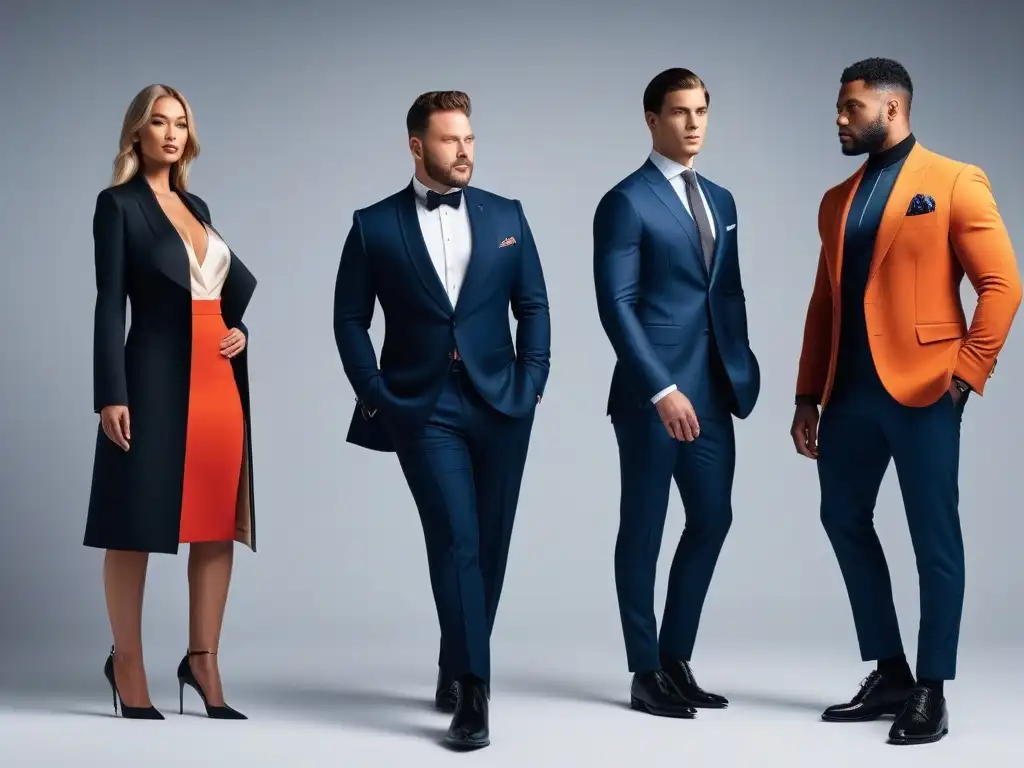 Moda de lujo inclusiva: modelos diversos lucen elegancia clásica Grupo diverso en pasarela de moda de lujo