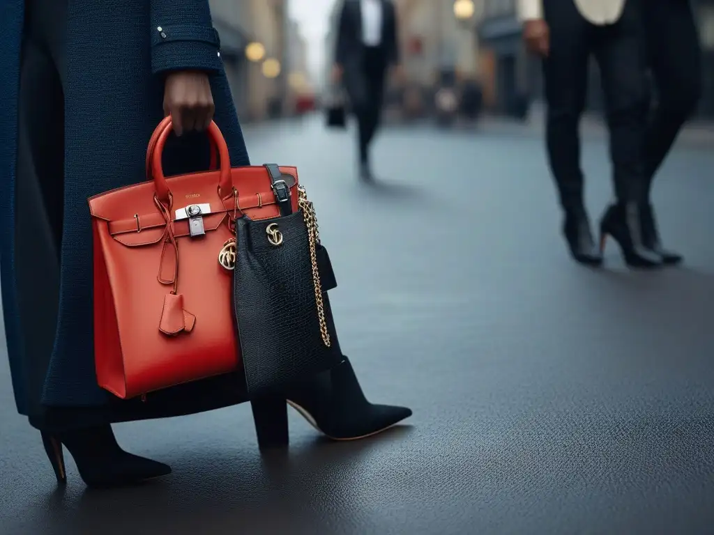 Accesorios de lujo para todos: diversidad y elegancia en la ciudad Un grupo diverso de personas muestra accesorios de lujo en la calle, transmitiendo confianza y elegancia