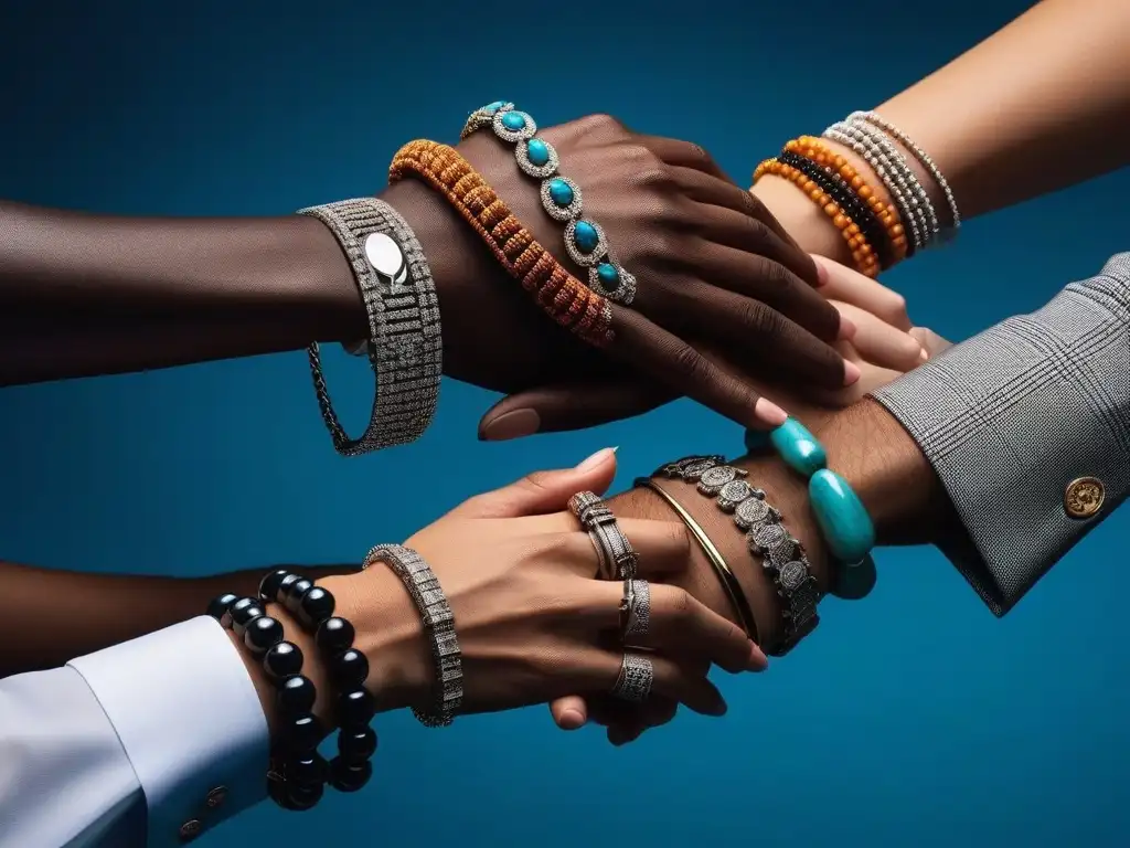 Accesorios unisex: diversidad y estilo en el trabajo Un grupo diverso de personas usando accesorios unisex en un entorno profesional, simbolizando inclusión y diversidad