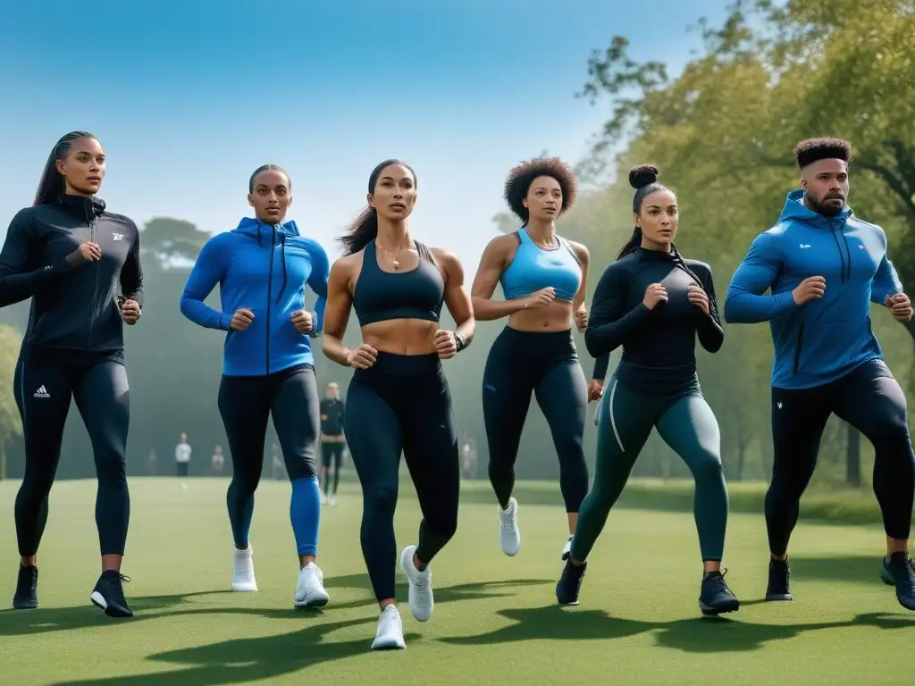 Entrenamiento al aire libre: diversidad, determinación y pasión Un grupo diverso de personas entrena al aire libre con determinación y pasión en un programa de entrenamiento premium inclusivo