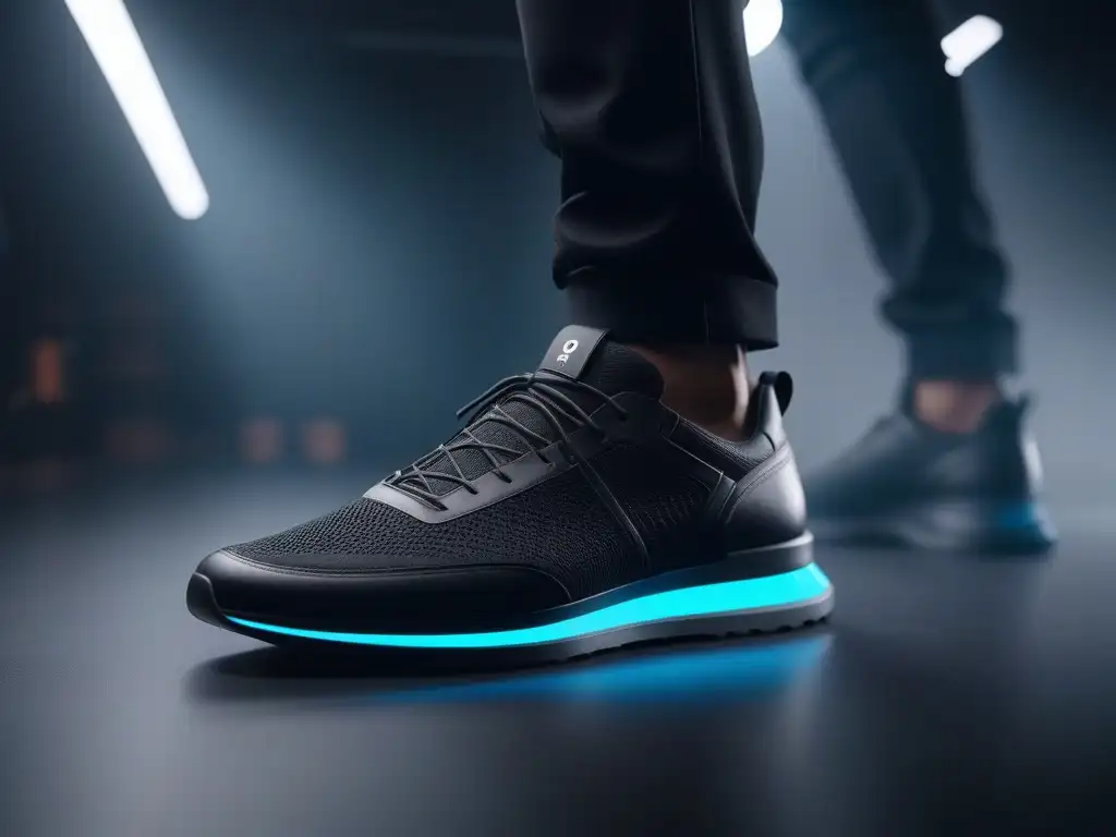 Zapatos innovadores a medida en una tienda futurista Un grupo diverso de personas con calzado innovador para diferentes tallas, en una tienda futurista