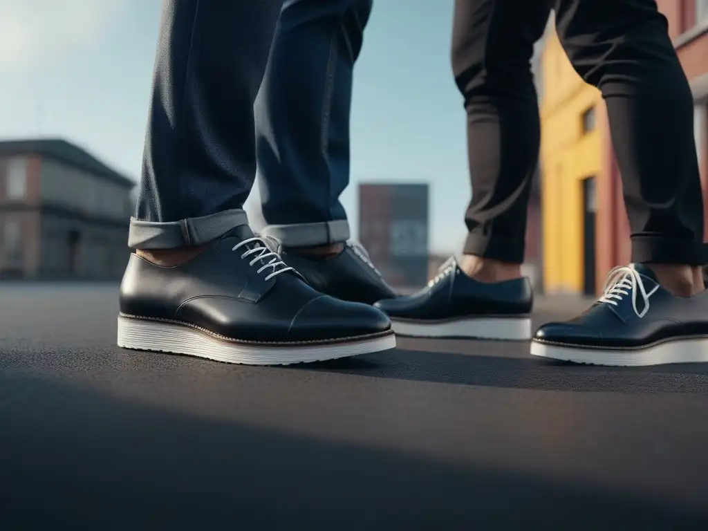 Zapatos de diseñador: estilo y confort para todos Un grupo diverso de personas camina con confianza en zapatos de diseñador, mostrando inclusividad y comodidad