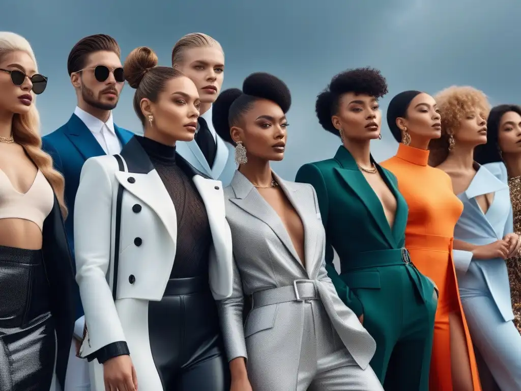 Diversidad y estilo: moda inclusiva en entorno urbano Un grupo diverso de personas posa con confianza en atuendos inclusivos y a la moda, celebrando la diversidad corporal