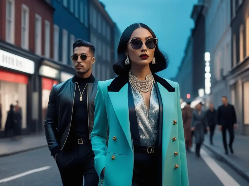 Moda diversa en la ciudad: expresiones de género únicas Un grupo diverso de personas camina con confianza por la calle, mostrando distintas expresiones de género a través de la moda