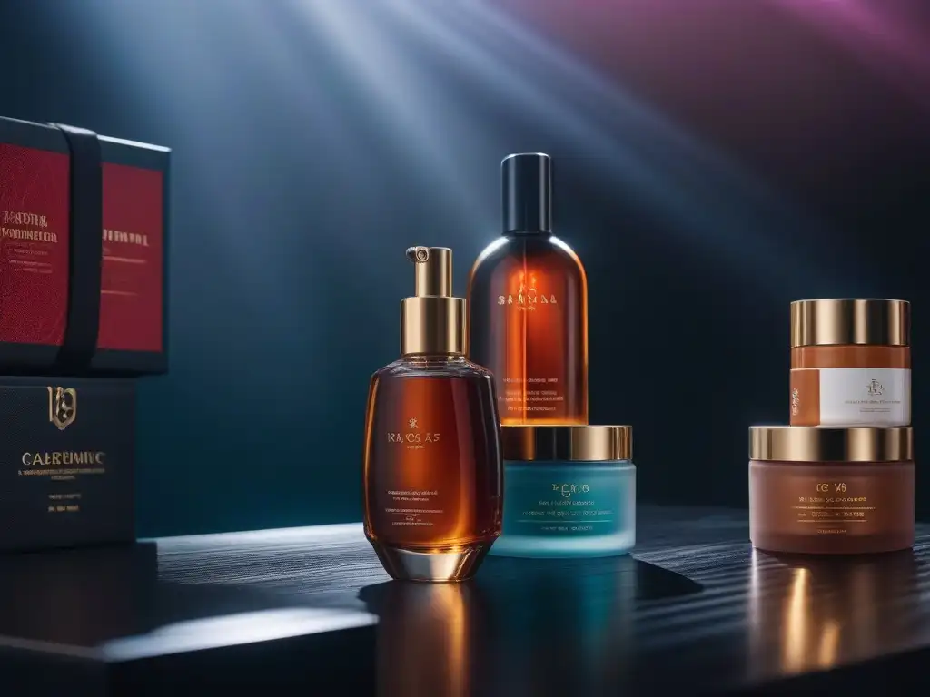 Diversidad y lujo: Cosméticos inclusivos para todos Un grupo diverso de personas irradia confianza y alegría rodeadas de lujosos productos cosméticos inclusivos, en un ambiente sofisticado y empoderador