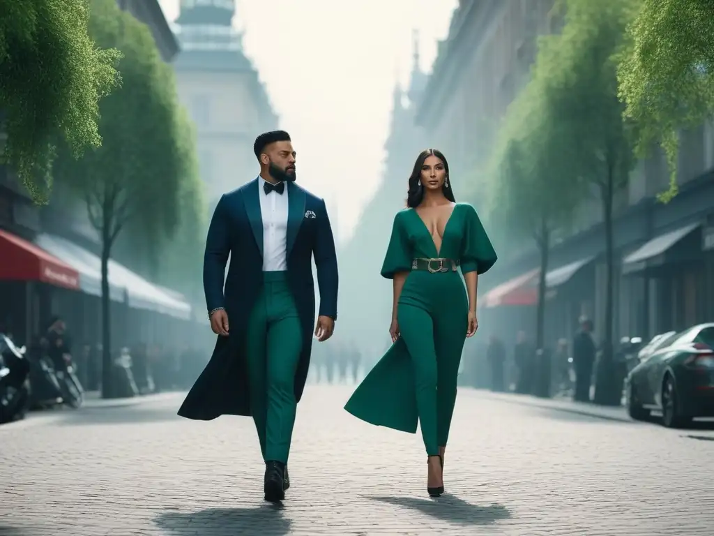 Moda sostenible: diversidad y empoderamiento en la ciudad del futuro Grupo diverso de personas con diferentes cuerpos y etnias caminando con confianza por una calle de la ciudad, vistiendo ropa elegante y sostenible