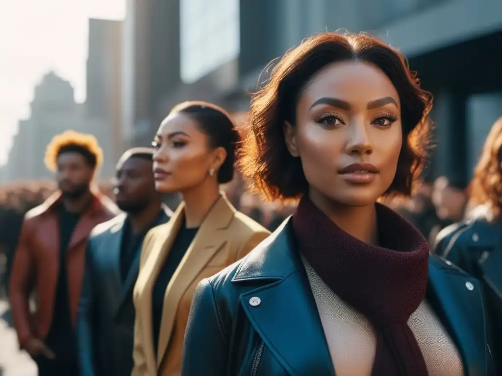 Diversidad empoderada: belleza real en la ciudad Un grupo diverso de personas con diferentes cuerpos y etnias, unidas en un entorno urbano moderno