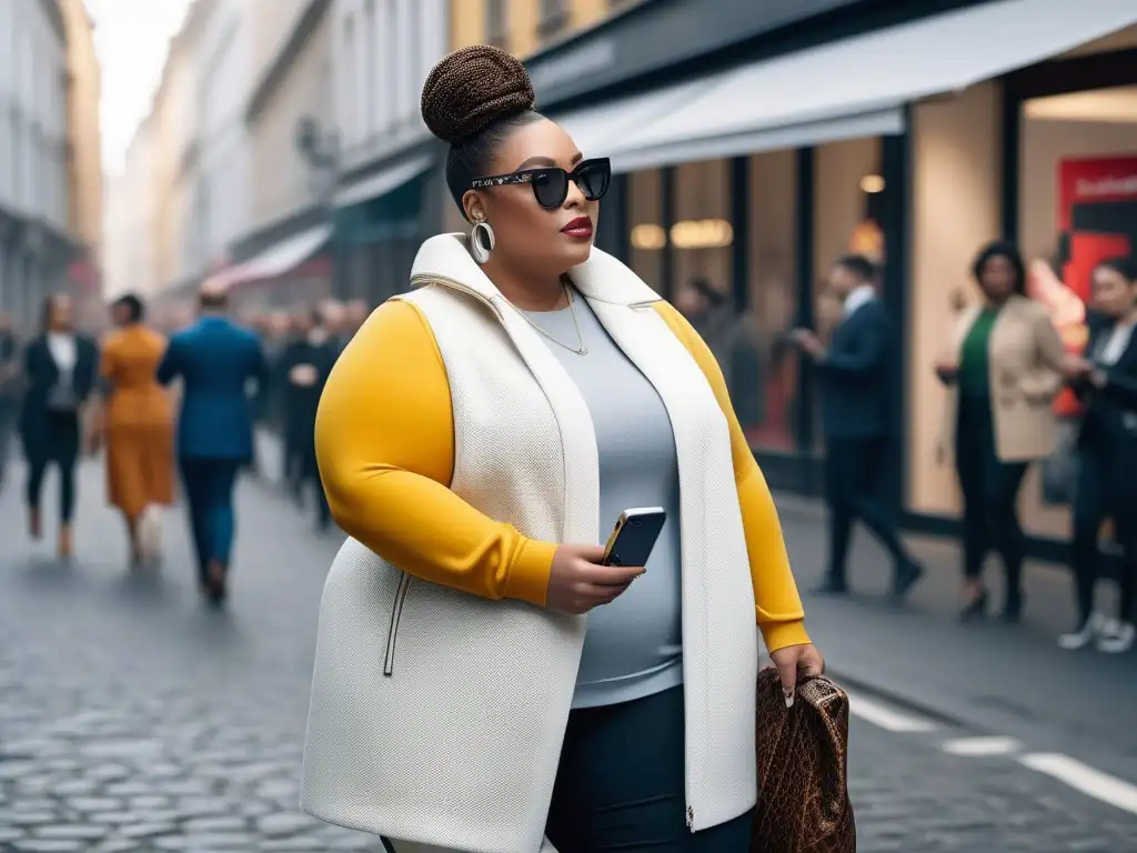 Gadgets de moda para todos: Estilo e inclusividad en la ciudad Un grupo diverso de personas con curvas muestra accesorios tecnológicos de moda en la ciudad