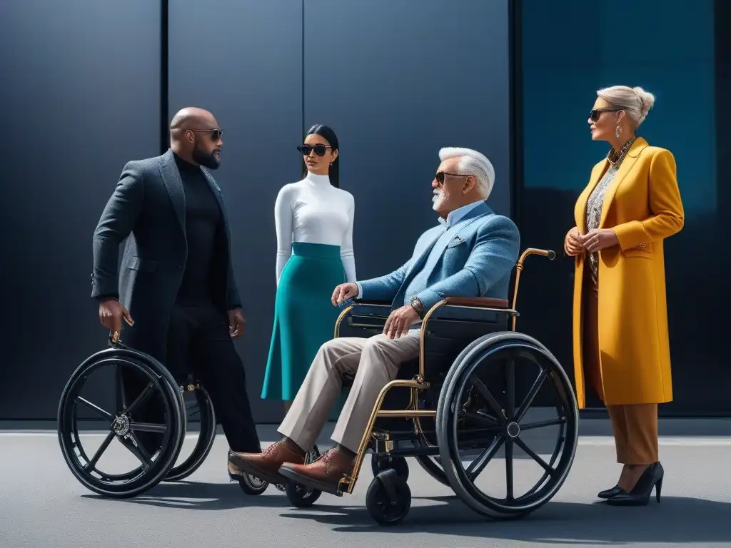 Estilo inclusivo: accesorios adaptativos para todos Un grupo diverso de personas de diferentes edades y habilidades luciendo accesorios adaptativos en un entorno urbano moderno