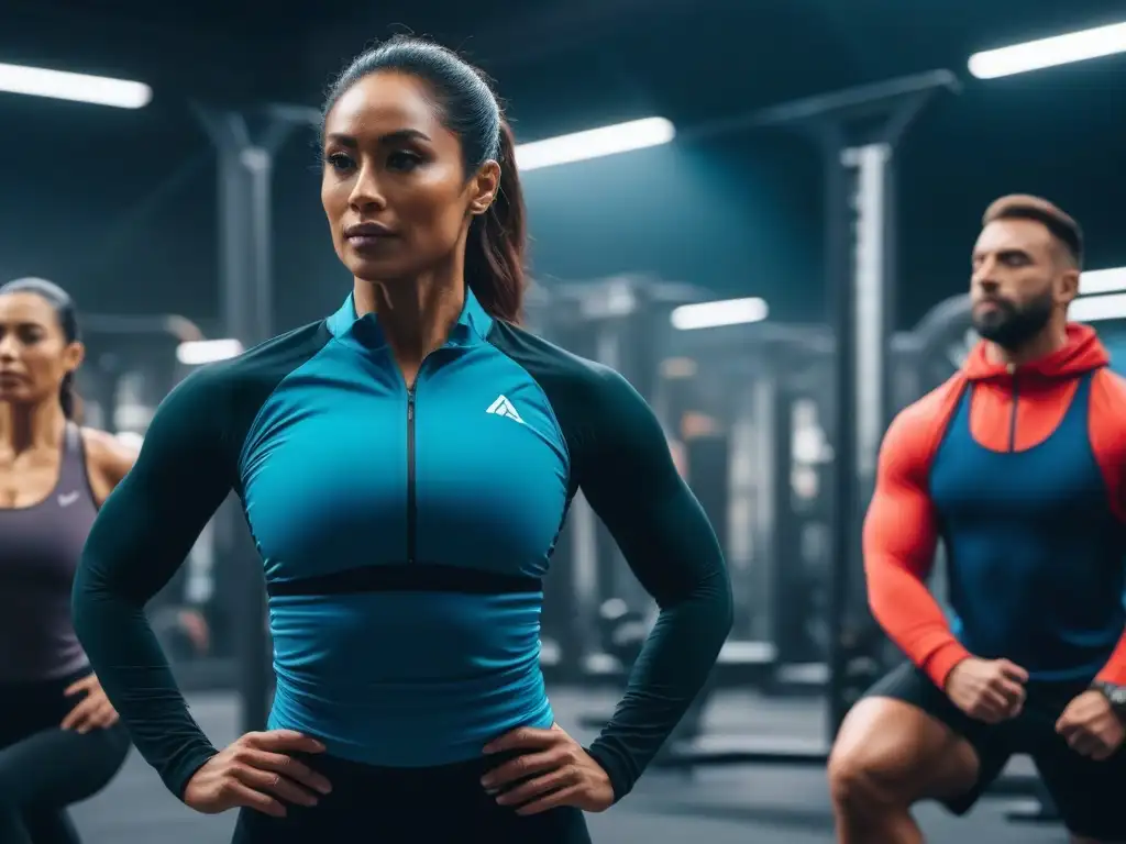 Empoderamiento y vitalidad: Grupo diverso en ejercicio en gimnasio moderno Un grupo diverso de personas haciendo ejercicio en un gimnasio moderno, transmitiendo vitalidad y empoderamiento