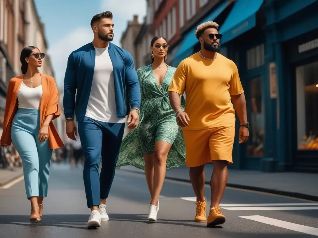 Moda adaptativa verano: diversidad urbana con estilo Un grupo diverso de personas con estilo pasea por la ciudad luciendo moda adaptativa de verano 2023
