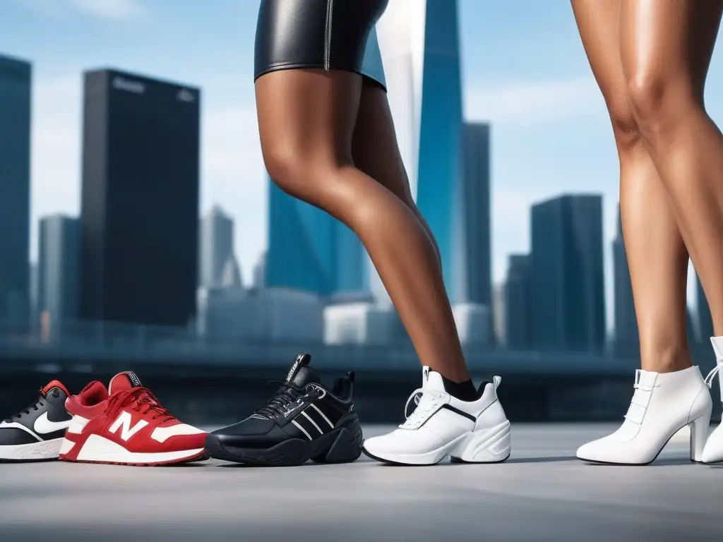 Zapatos para todos: diversidad y estilo en la industria del calzado Un grupo diverso de personas mostrando su estilo único con diferentes tipos de calzado, en un ambiente de inclusividad y diversidad