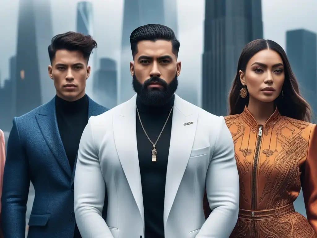 Moda diversa y empoderamiento en la ciudad del futuro Un grupo diverso de personas con expresiones de género y cuerpos diversos, luciendo moda única y empoderadora en una ciudad futurista