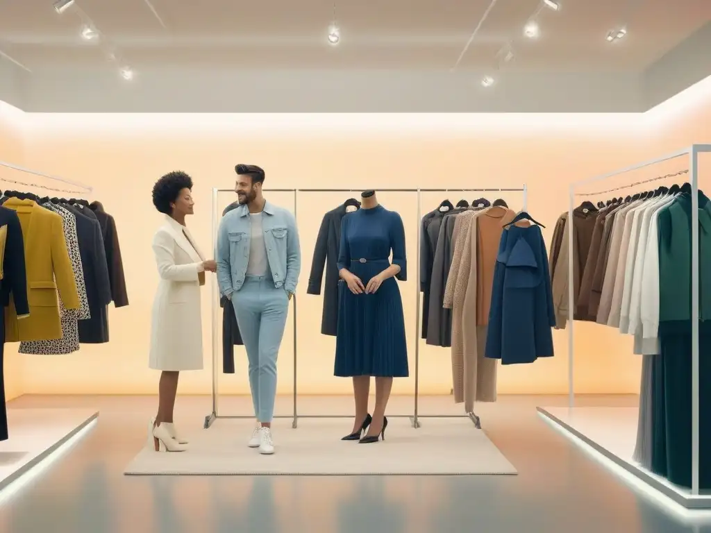 Fitting room inclusivo: diversidad y estilo en la moda Un grupo diverso de personas felices probándose ropa juntas en un probador inclusivo y acogedor de una tienda de moda moderna