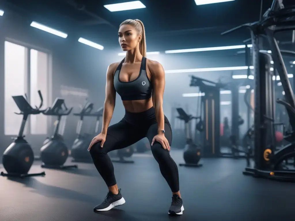 Entrenamiento personalizado en gimnasio moderno con 8k detalle Un grupo diverso de personas petite se ejercita en un gimnasio moderno con equipos de vanguardia y citas motivacionales en las paredes