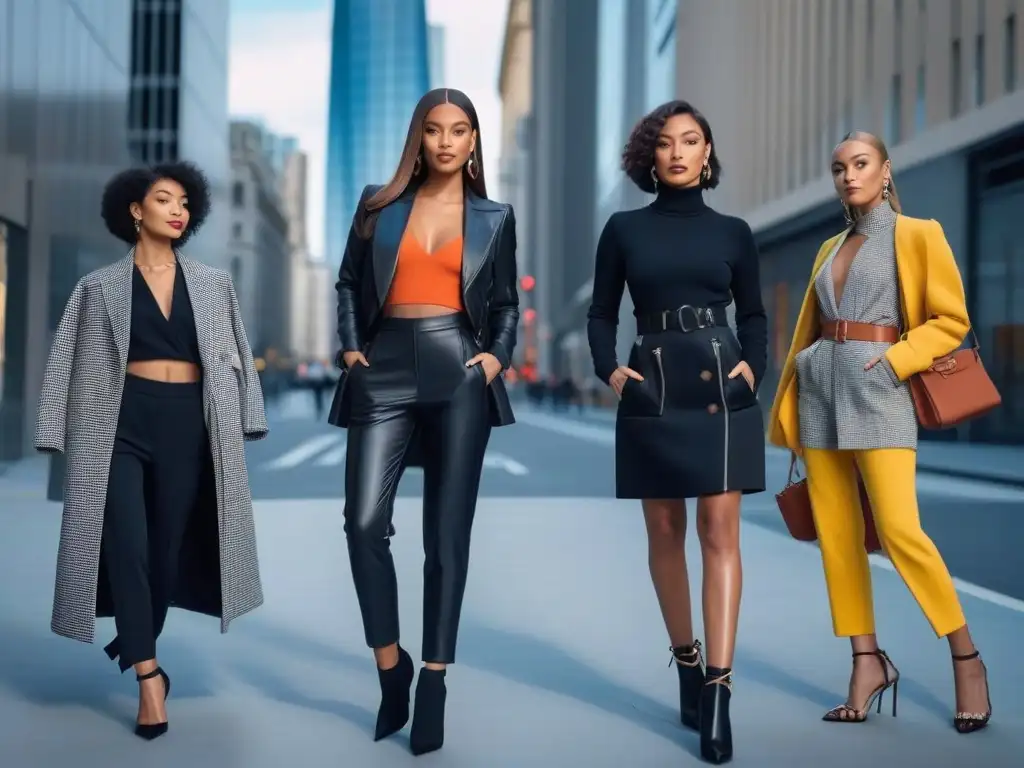 Moda petite: Estilo y confianza en la ciudad Un grupo diverso de personas petite muestra su estilo único y confianza en sí mismos en un entorno urbano chic