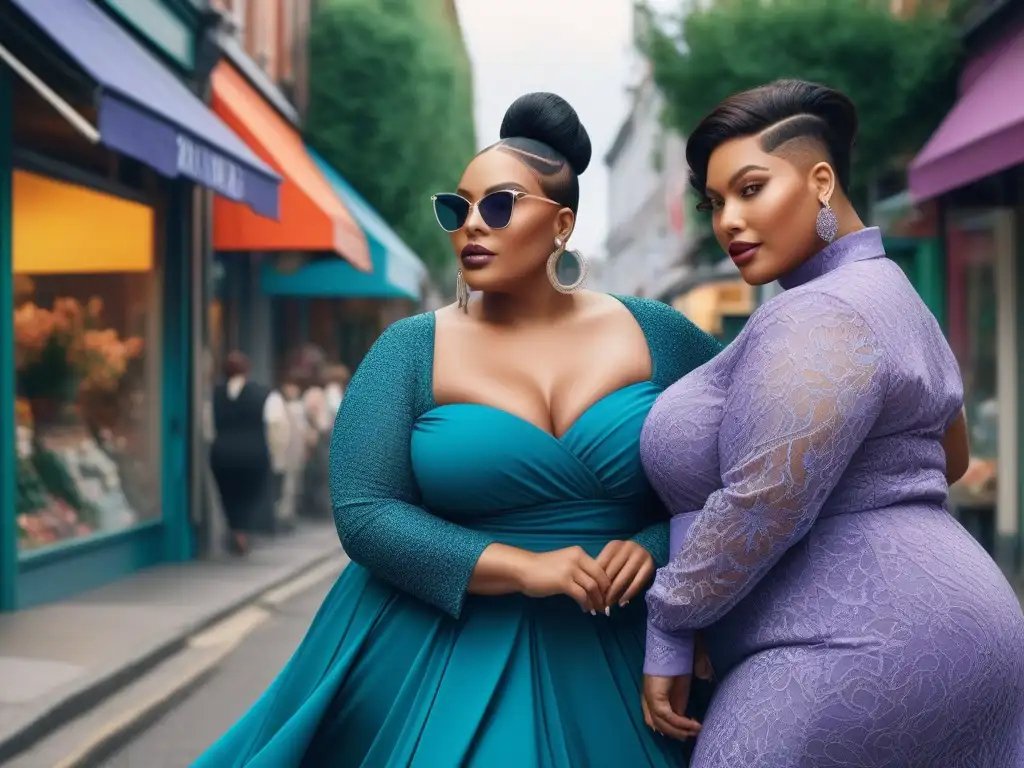 Moda plussize: diversidad, estilo y empoderamiento en la ciudad Grupo diverso de personas plus size disfrutando actividades en la ciudad con ropa elegante y moderna