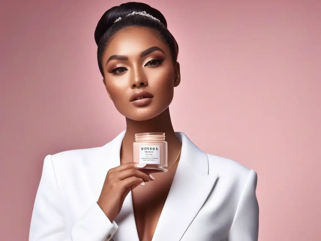 Productos veganos: belleza para todos los tonos y tallas Un grupo diverso de personas muestra productos belleza veganos tallas petite en un estudio chic y luminoso, irradiando confianza y empoderamiento