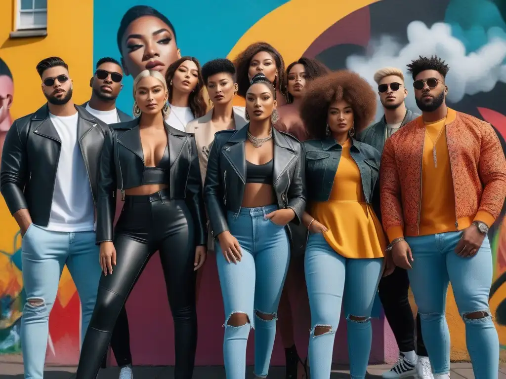 Moda inclusiva: Celebrando la diversidad con estilo urbano Un grupo diverso de personas seguras y estilosas con diferentes cuerpos y expresiones de género, luciendo atuendos inclusivos y modernos