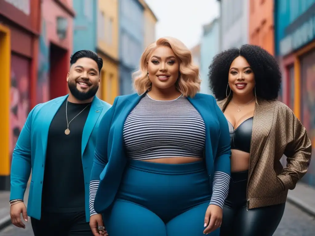 Empoderamiento y diversidad: Plussize fashion con actitud Un grupo diverso de personas seguras de sí mismas en moda plus size, exudando autoestima y aceptación