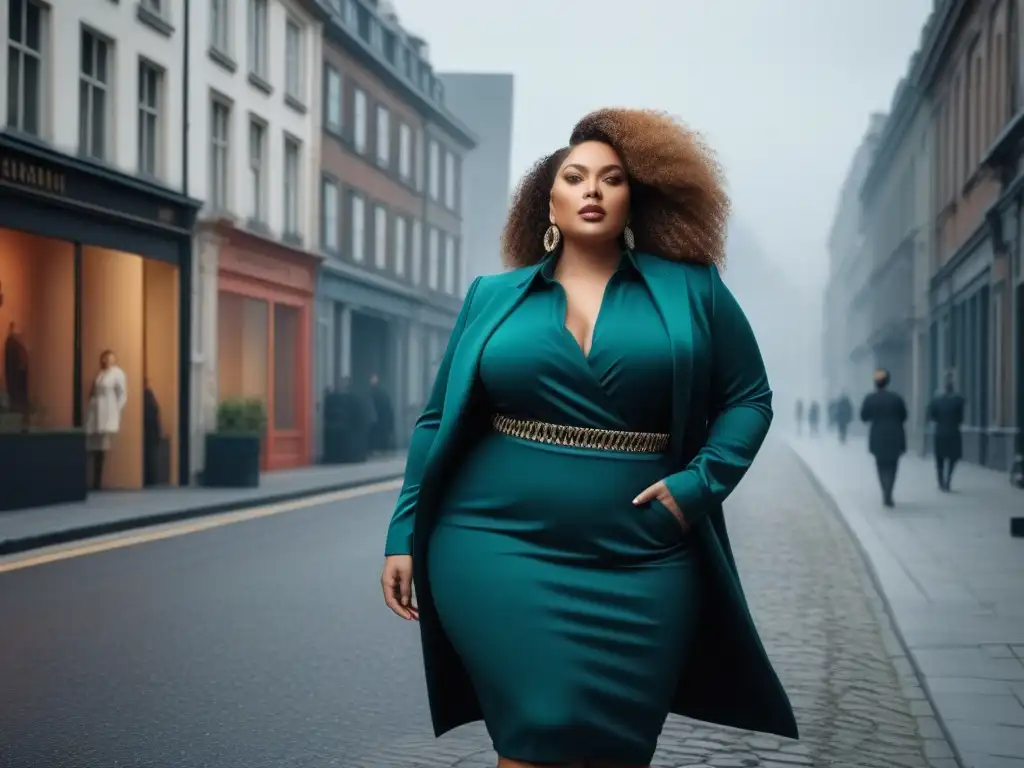 Moda plus size: diversidad y estilo en la ciudad Un grupo diverso de personas plus size, seguras y a la moda, frente a una ciudad urbana chic