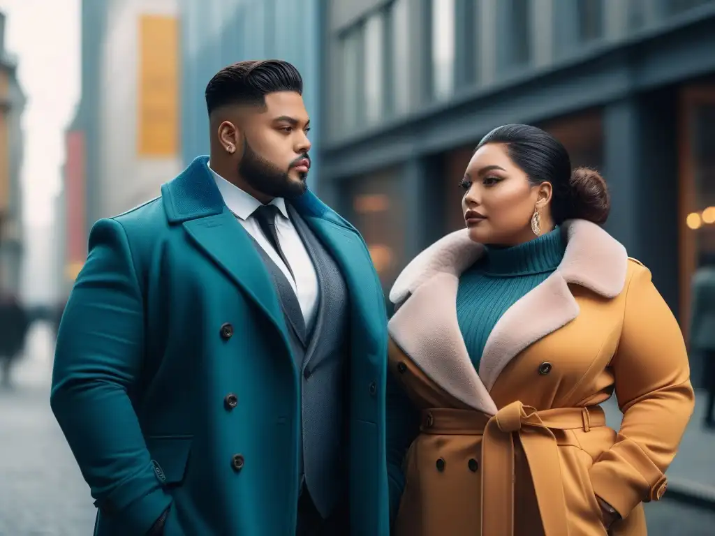 Empoderamiento urbano: moda plus size diversa y elegante Grupo diverso de personas seguras de sí mismas con los mejores abrigos tallas grandes en un ambiente urbano elegante y moderno