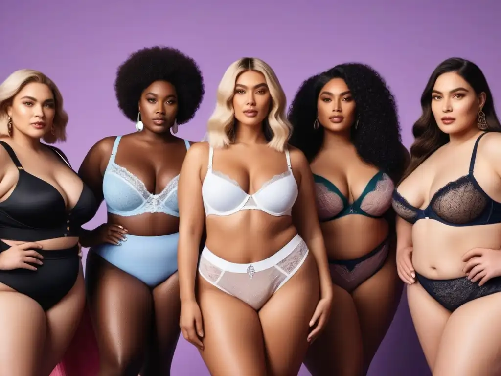 Moda íntima plus size: diversidad y confianza Grupo diverso de personas seguras de sí mismas luciendo moda interior plus size