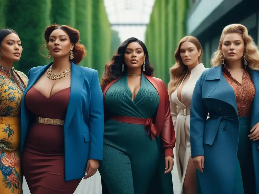 Diversidad y moda sostenible: Plussize inspira con estilo único en 8k Un grupo diverso de personas de talla grande posa con confianza en atuendos de armario cápsula moda sostenible