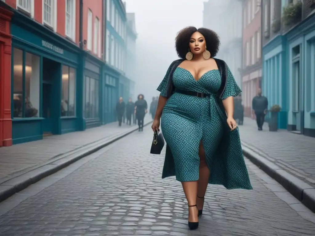 Moda plussize: paseo urbano empoderador Un grupo diverso de personas de talla grande camina con confianza por la ciudad, luciendo estilos únicos y modernos que potencian su autoestima