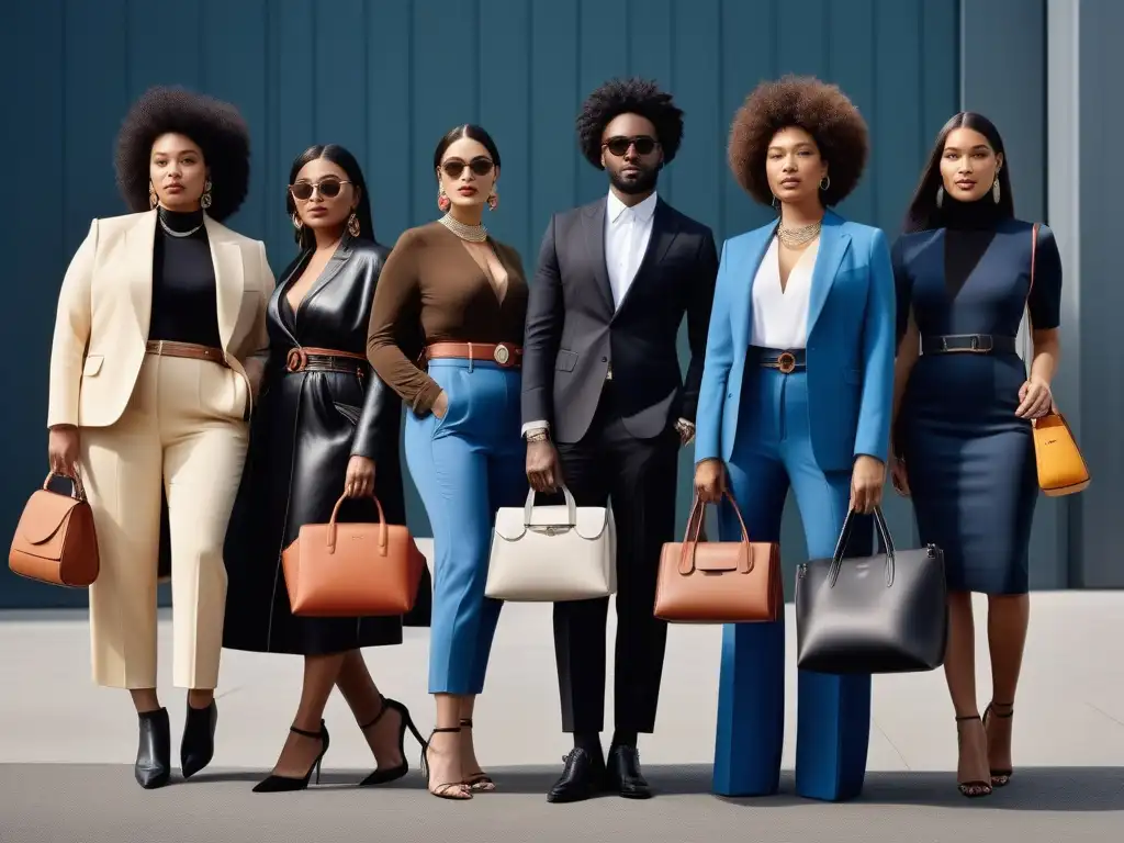 Accesorios adaptativos: moda inclusiva y empoderada Un grupo diverso de personas de todos los tipos de cuerpo usando con confianza accesorios adaptativos y de moda en un entorno urbano moderno