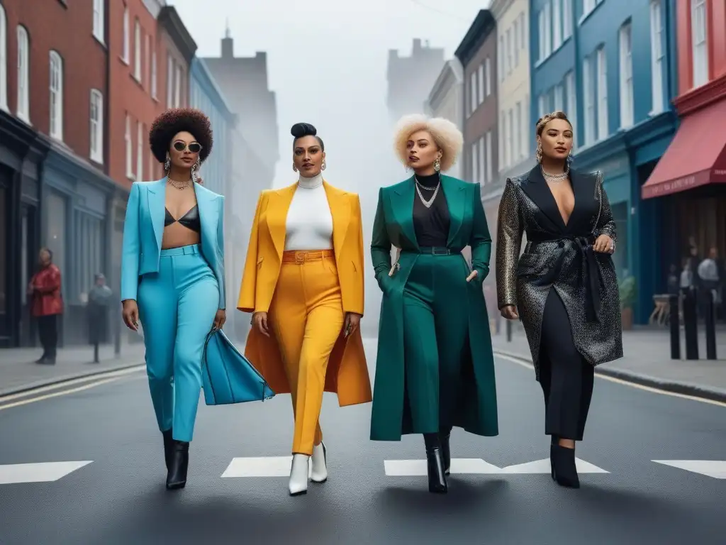 Moda inclusiva: Trans y no binaries desfilan con estilo en la ciudad Un grupo diverso de personas trans y no binarias caminando con estilo en la ciudad