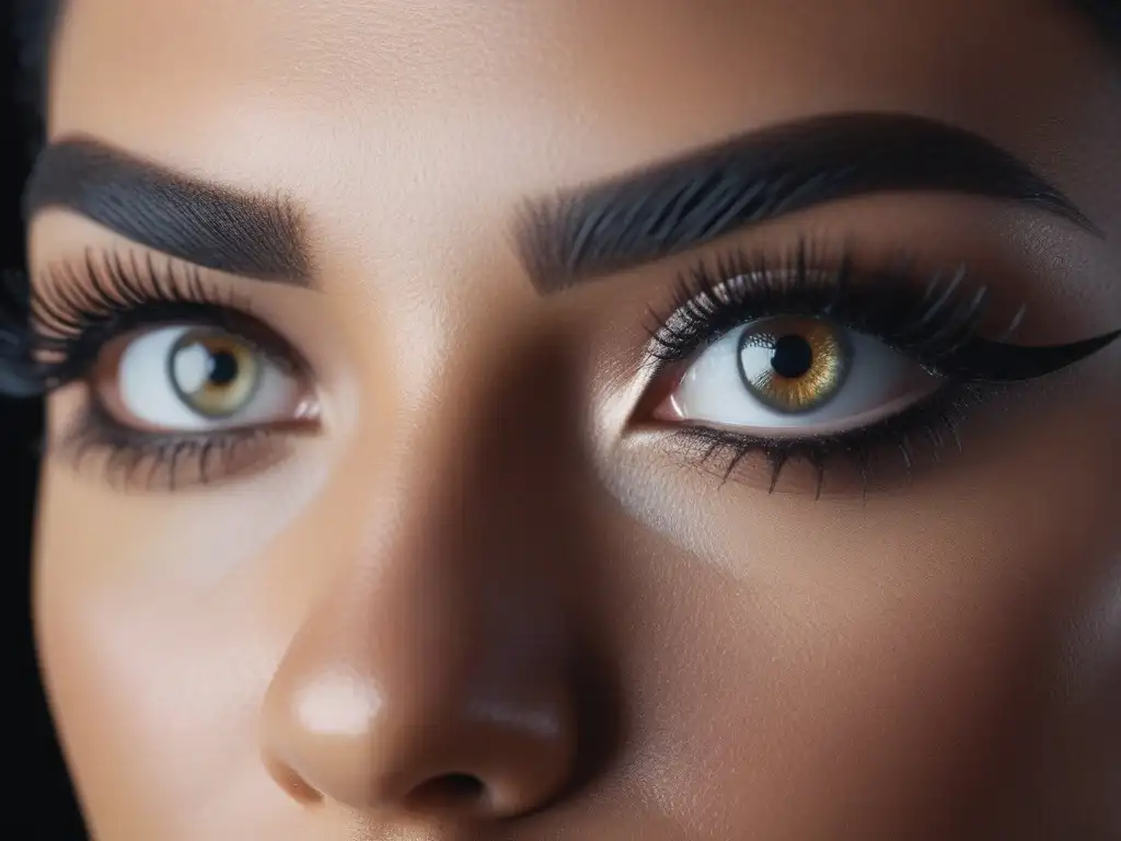 Máscara inclusiva: miradas que inspiran en un estudio de belleza Un grupo diverso muestra sus pestañas con máscaras inclusivas y duraderas, irradiando confianza en un estudio de belleza moderno
