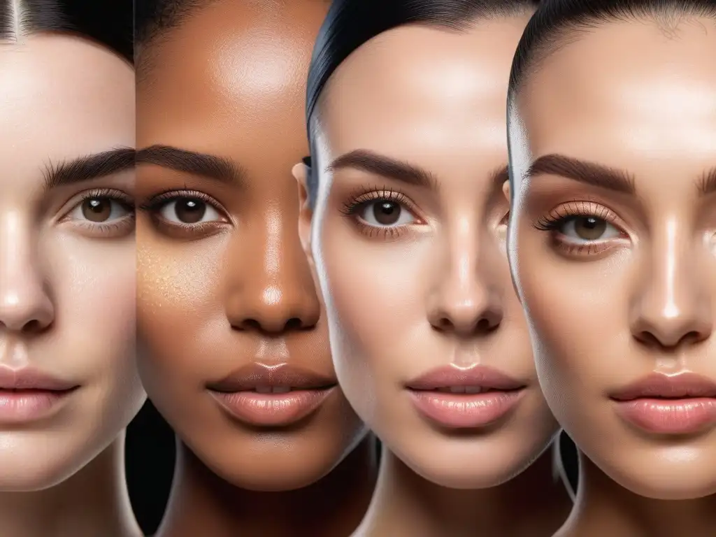 Piel sana y radiante: éxito en tratamientos contra el acné Un grupo diverso con piel clara, media y oscura muestra su piel clara y saludable después de tratamientos para piel acne
