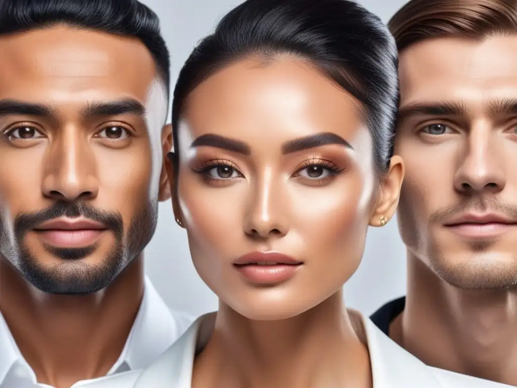 Revolucionaria belleza: diversidad en tratamientos de piel Un grupo diverso con piel radiante en un clínica futurista de tratamientos avanzados piel diversidad moda