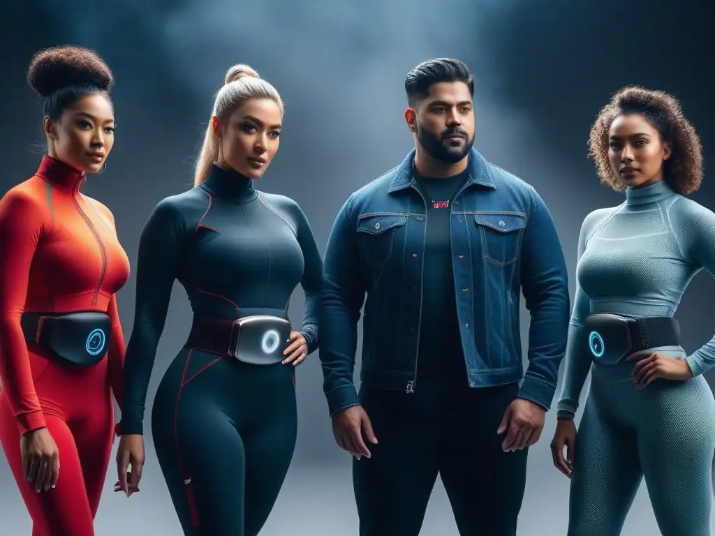 Diversidad y estilo en wearables premium para todos Un grupo diverso con wearables premium para todos cuerpos, exhibiendo confianza y estilo