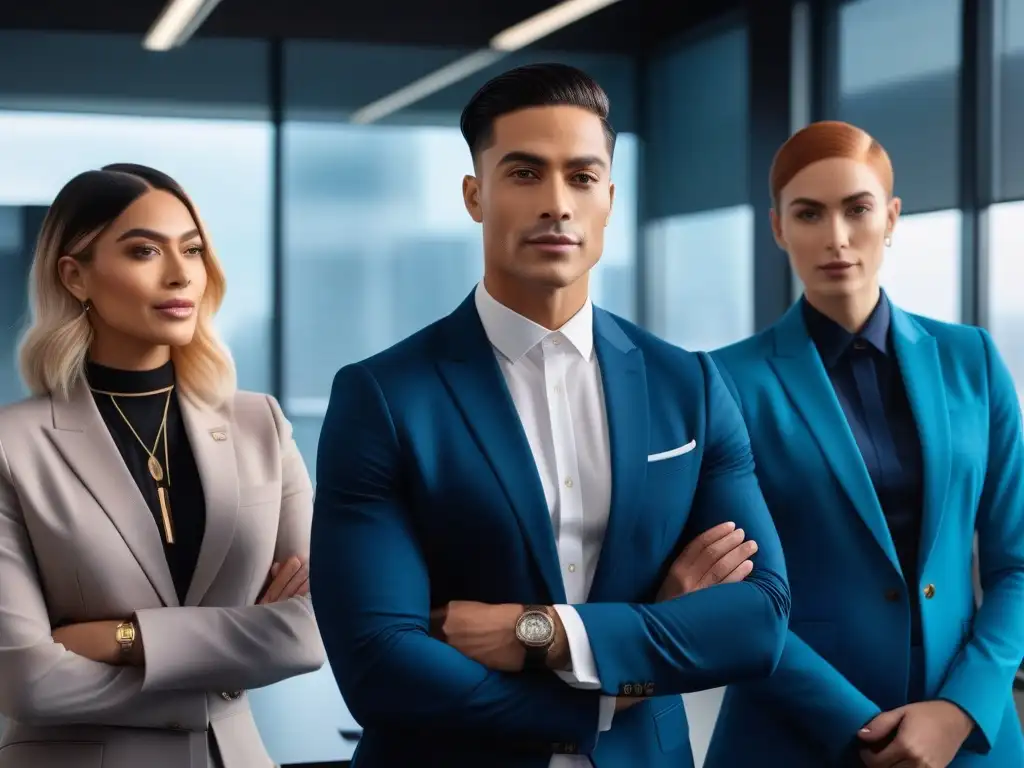 Profesionales inclusivos: moda trans en oficina moderna Un grupo diverso de profesionales viste con estilo inclusivo en una oficina moderna