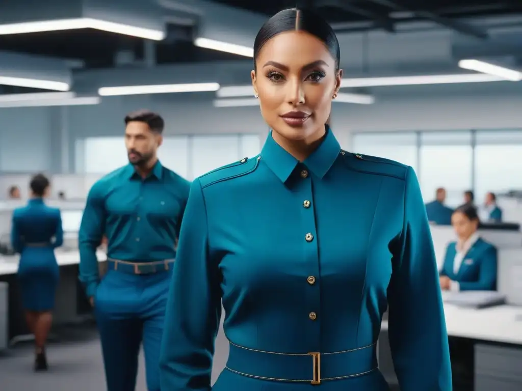 Profesionales con adaptación laboral moderna y confortable Un grupo diverso de profesionales en una oficina, luciendo moderna ropa adaptativa para el trabajo, combinando comodidad y profesionalismo