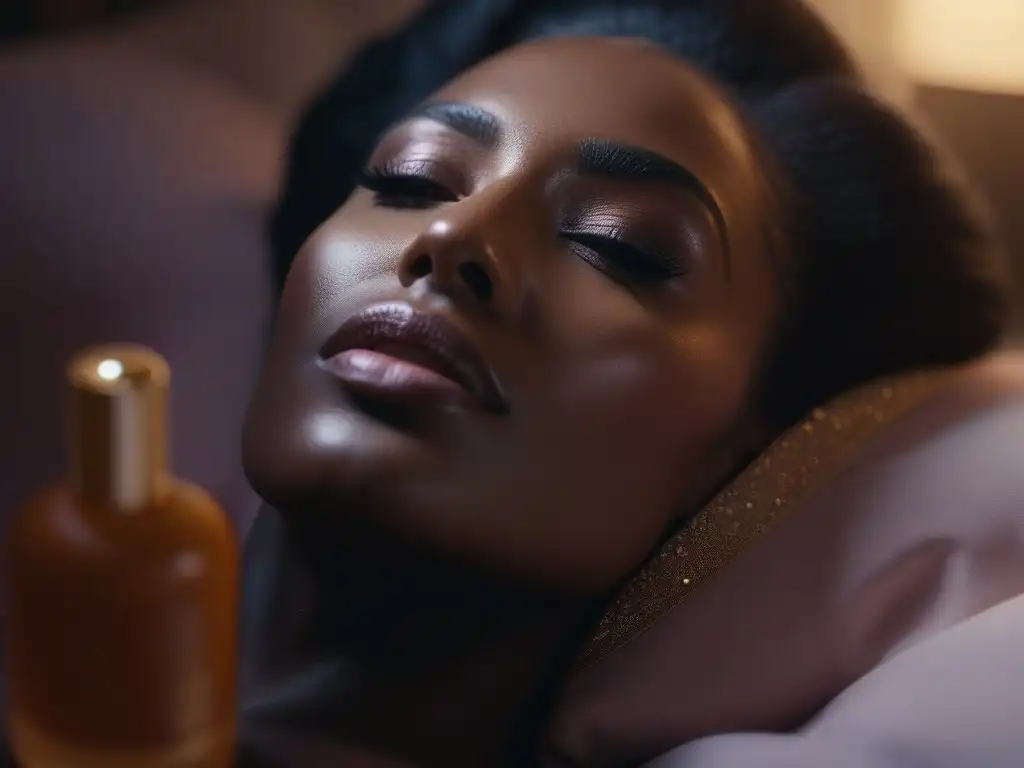 Rutina nocturna de belleza: diversidad y serenidad en skincare Grupo diverso duerme rodeado de productos de belleza en su rutina nocturna