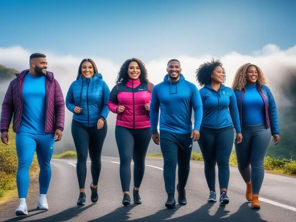 Moda inclusiva: diversidad y empoderamiento Un grupo diverso disfruta con ropa adaptativa en colores vibrantes, transmitiendo inclusividad y empoderamiento