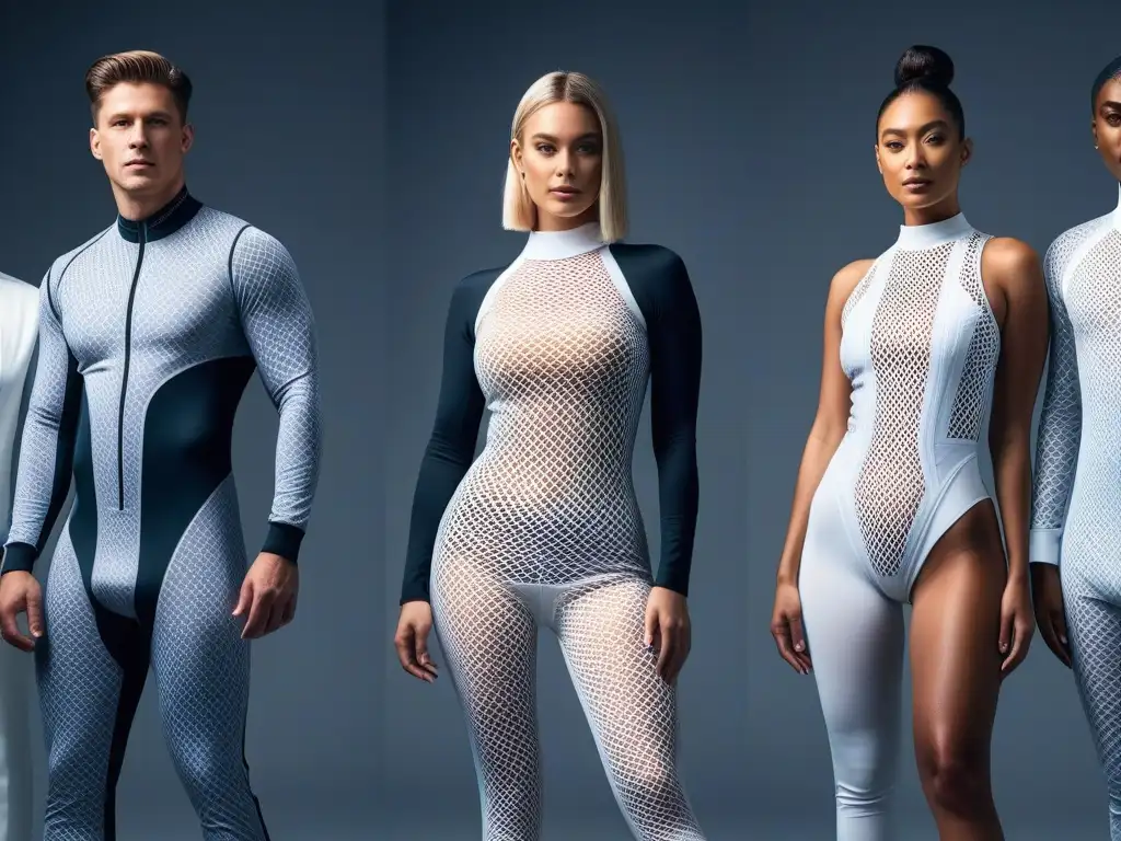 Ropa futurista que se adapta: diversidad y tecnología Un grupo diverso con ropa futurista que se adapta a cuerpos diversos