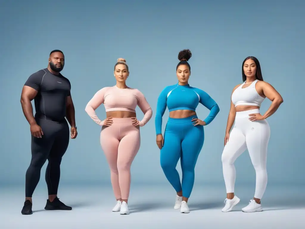 Moda wellness inclusiva: diversidad y tecnología en personas activas Un grupo diverso usando ropa de moda inclusiva para todos cuerpos