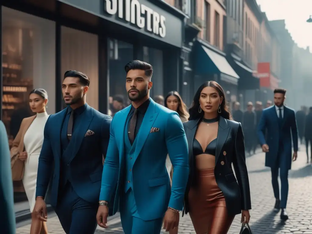 Diversidad y Empoderamiento: Moda Inclusiva en la Ciudad Un grupo diverso y seguro camina por una calle de tiendas de moda inclusiva
