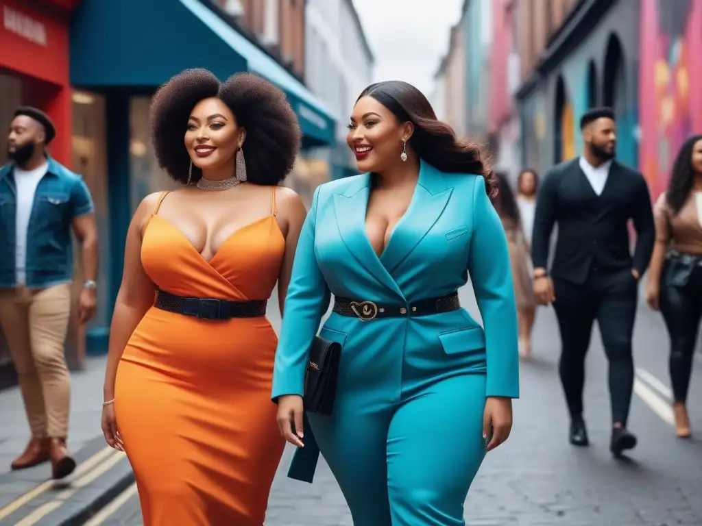 Empoderamiento y estilo: mujeres plus size en la ciudad Un grupo diverso y seguro de mujeres plus pasea por la ciudad, mostrando moda inclusiva para mujeres plus